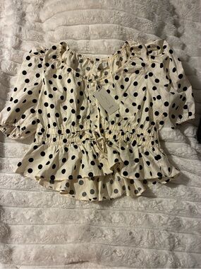Joie Cream Blouse with Black Polka Dots